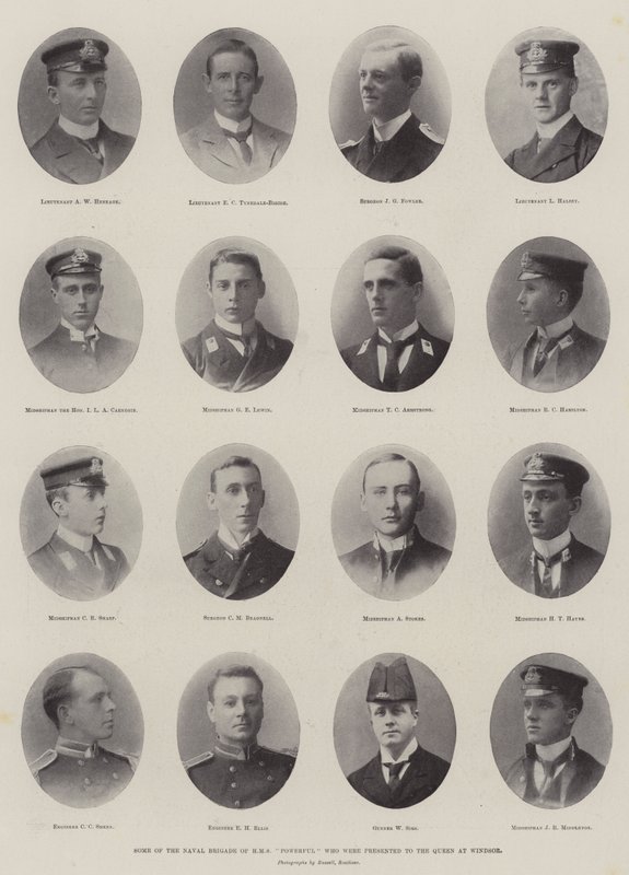 Algunos de la Brigada Naval del HMS Powerful que fueron presentados a la Reina en Windsor de English Photographer