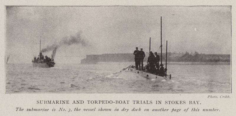 Pruebas de submarinos y torpederos en Stokes Bay de English Photographer