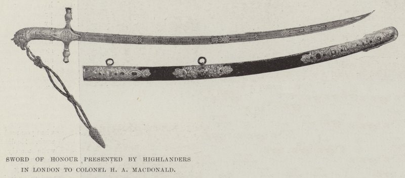 Espada de honor presentada por los Highlanders en Londres al Coronel H A MacDonald de English Photographer