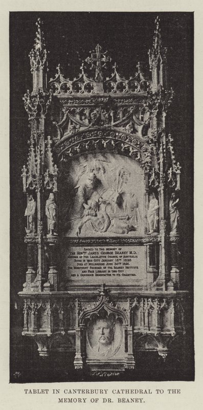 Placa en la Catedral de Canterbury en memoria del Dr Beaney de English Photographer
