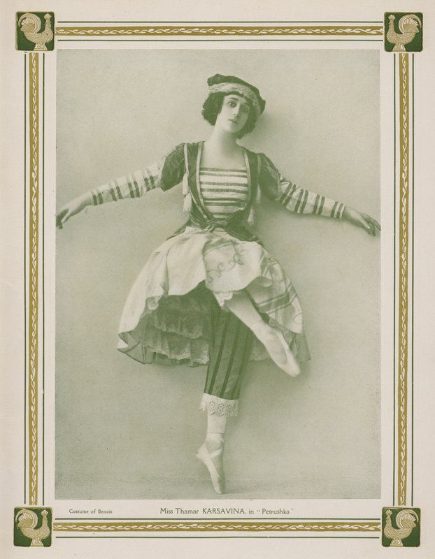 Tamara Karsavina, prima ballerina rusa, en una producción de Ballets Russes del ballet Petrushka de Igor Stravinsky de English Photographer