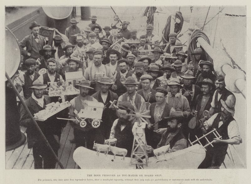 El prisionero bóer como fabricante de juguetes a bordo del barco de English Photographer