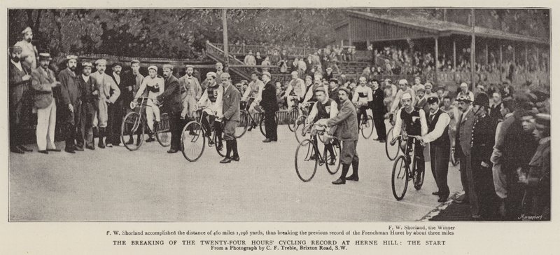 El récord de ciclismo de veinticuatro horas en Herne Hill, la salida de English Photographer