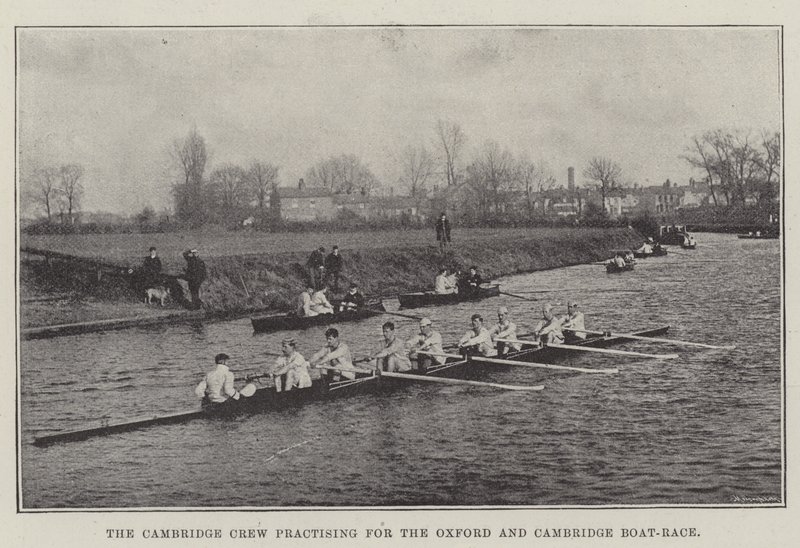 El Equipo de Cambridge practicando para la Carrera de Botes de Oxford y Cambridge de English Photographer