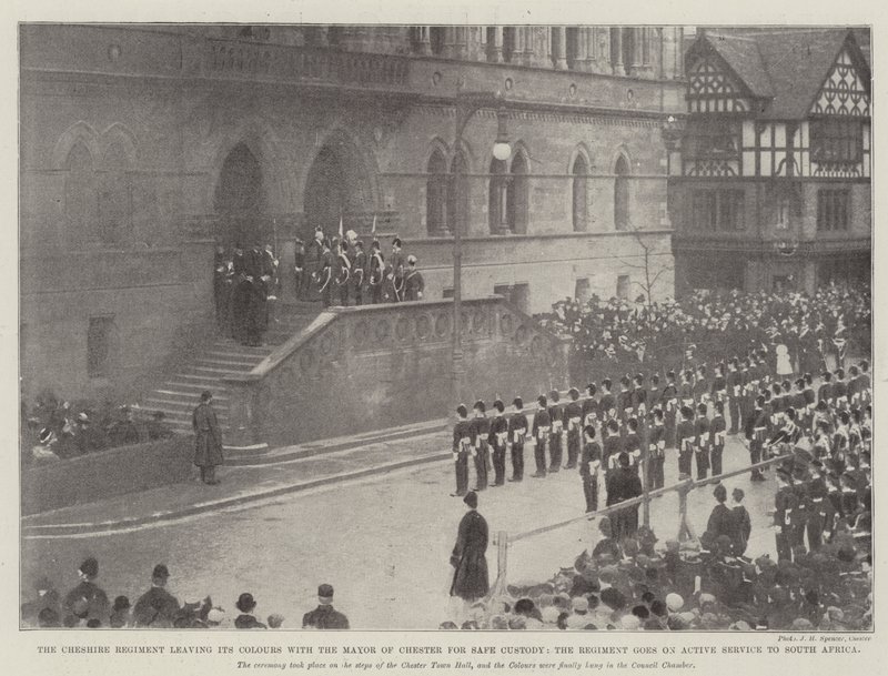 El Regimiento de Cheshire dejando sus Colores con el Alcalde de Chester para Custodia Segura, el Regimiento va al Servicio Activo en Sudáfrica de English Photographer