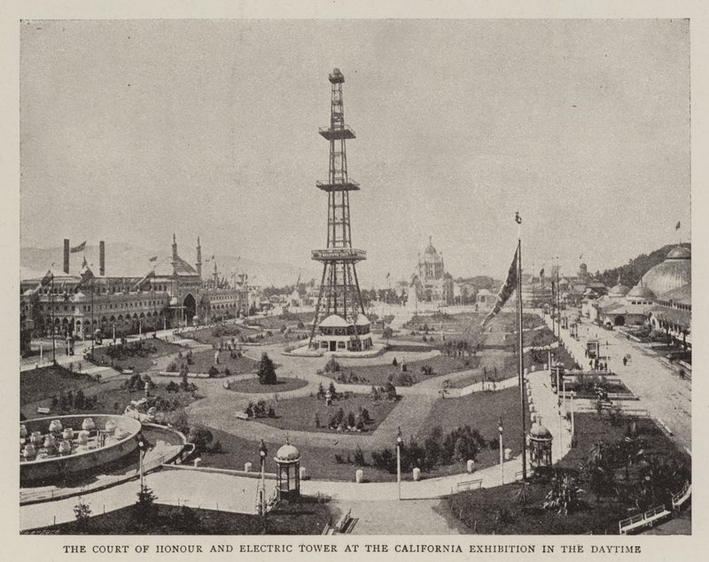 El patio de honor y la Torre Eléctrica en la Exposición de California durante el día de English Photographer
