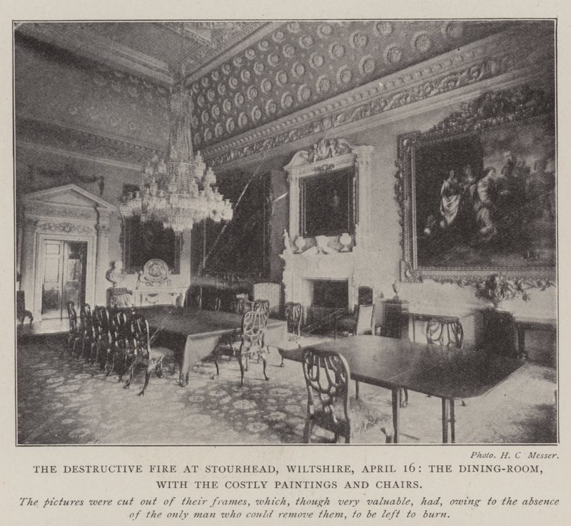 El destructivo incendio en Stourhead, Wiltshire, 16 de abril, el comedor, con las costosas pinturas y sillas de English Photographer