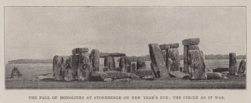 La caída de los monolitos en Stonehenge en la víspera de Año Nuevo, el círculo como era de English Photographer