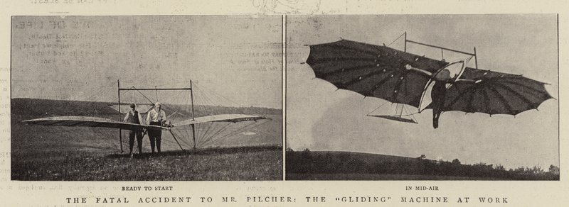 El fatal accidente del Sr. Pilcher, la máquina planeadora en funcionamiento de English Photographer