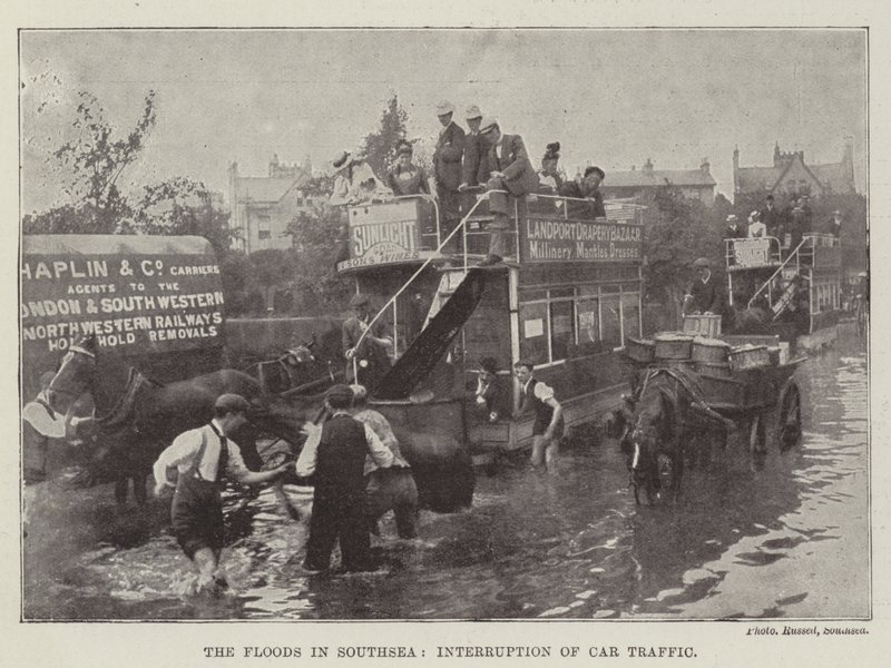 Las Inundaciones en Southsea, Interrupción del Tráfico de Coches de English Photographer