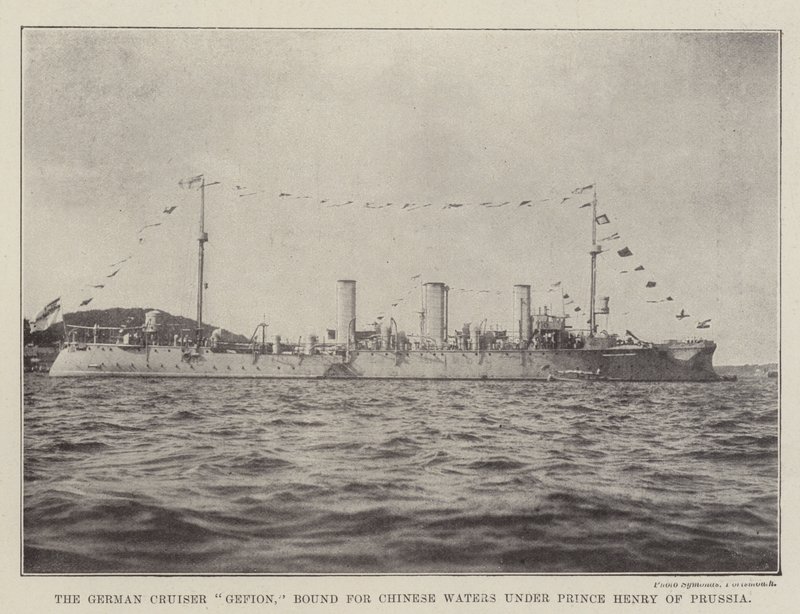El crucero alemán Gefion, rumbo a aguas chinas bajo el mando del Príncipe Enrique de Prusia de English Photographer