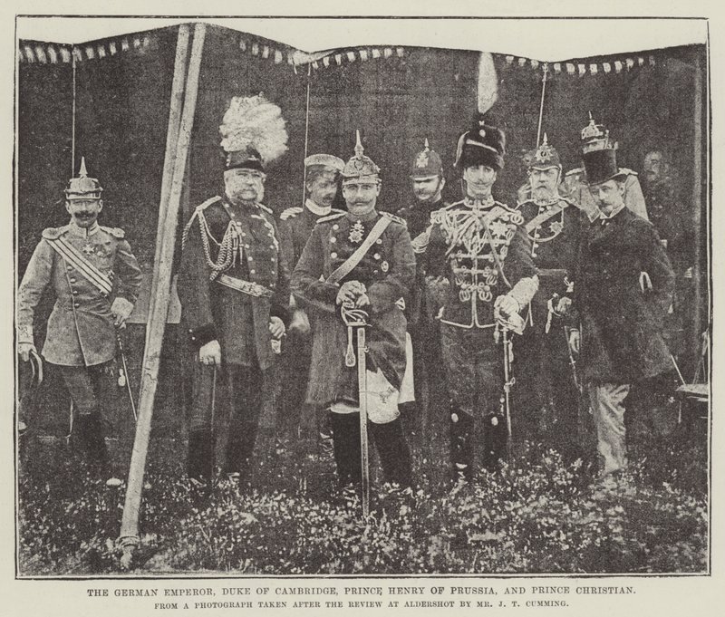 El emperador alemán, el duque de Cambridge, el príncipe Enrique de Prusia y el príncipe Christian de English Photographer