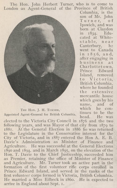 El Honorable J H Turner, Nombrado Agente General para Columbia Británica de English Photographer