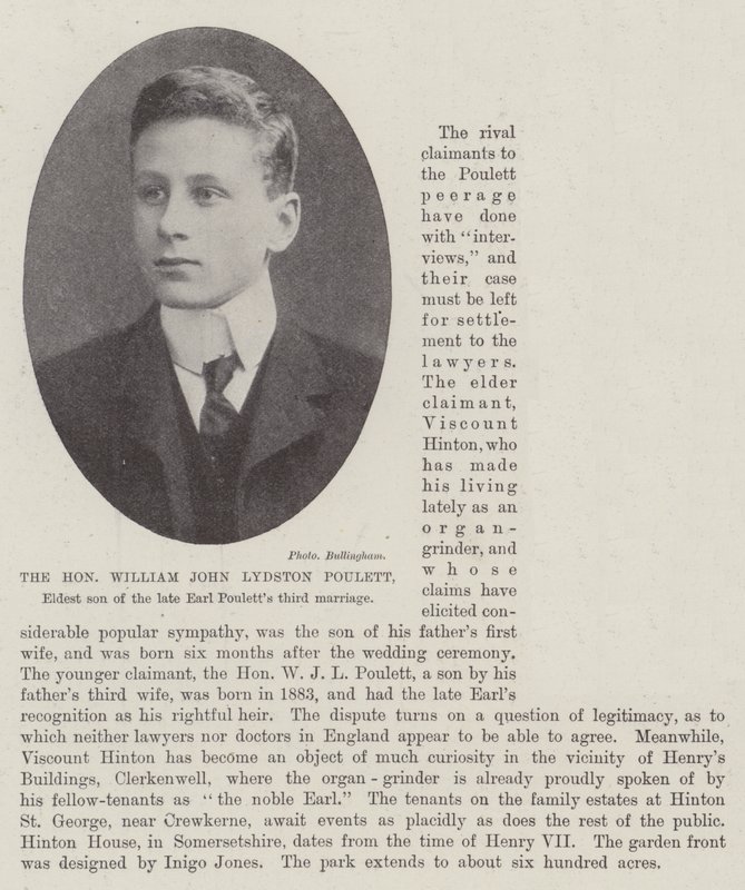 El Honorable William John Lydston Poulett, hijo mayor del tercer matrimonio del difunto Conde Poulett de English Photographer