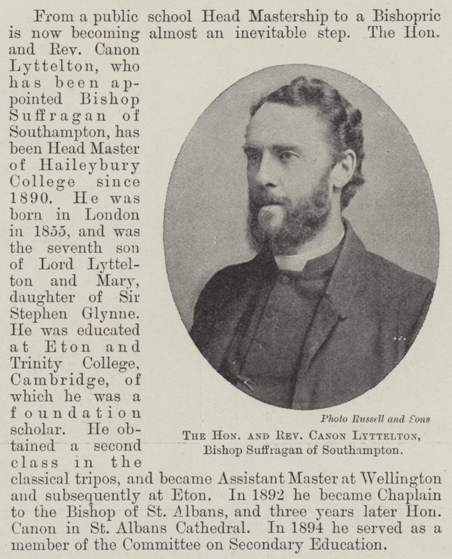 El Honorable y Reverendo Canónigo Lyttelton, Obispo Sufragáneo de Southampton de English Photographer