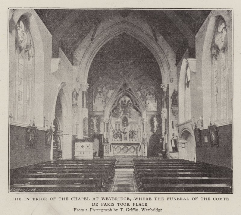 El interior de la capilla en Weybridge, donde tuvo lugar el funeral del Conde de París de English Photographer