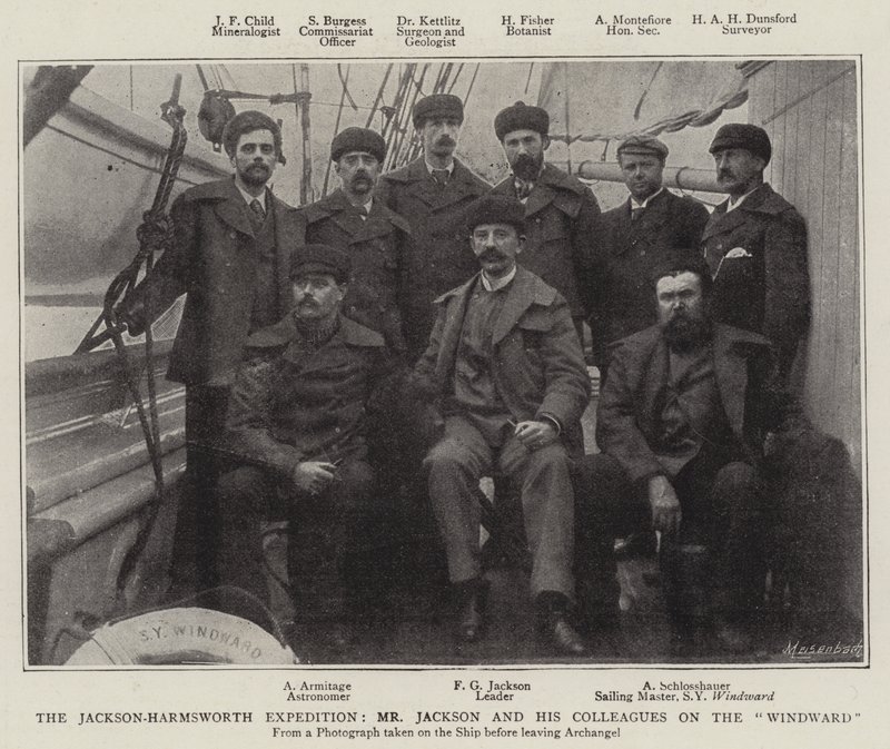 La expedición Jackson-Harmsworth, el Sr. Jackson y sus colegas en el Windward de English Photographer