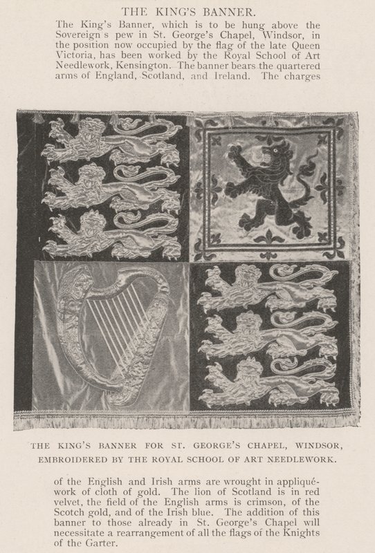 El estandarte del rey para la Capilla de San Jorge, Windsor, bordado por la Real Escuela de Bordado Artístico de English Photographer