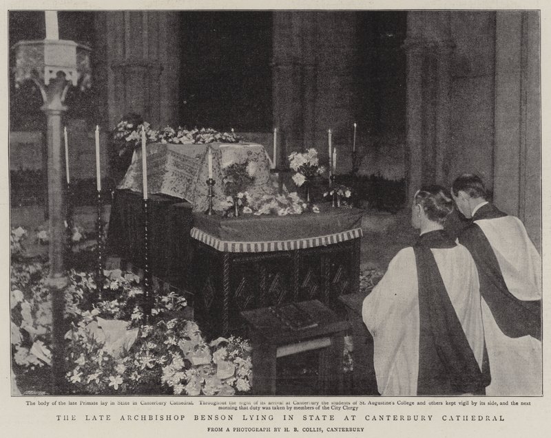 El difunto arzobispo Benson en estado en la Catedral de Canterbury de English Photographer