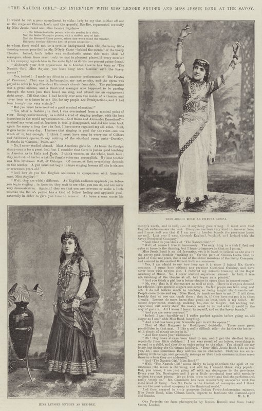 La Chica Nautch, una Entrevista con Miss Lenore Snyder y Miss Jessie Bond en el Savoy de English Photographer