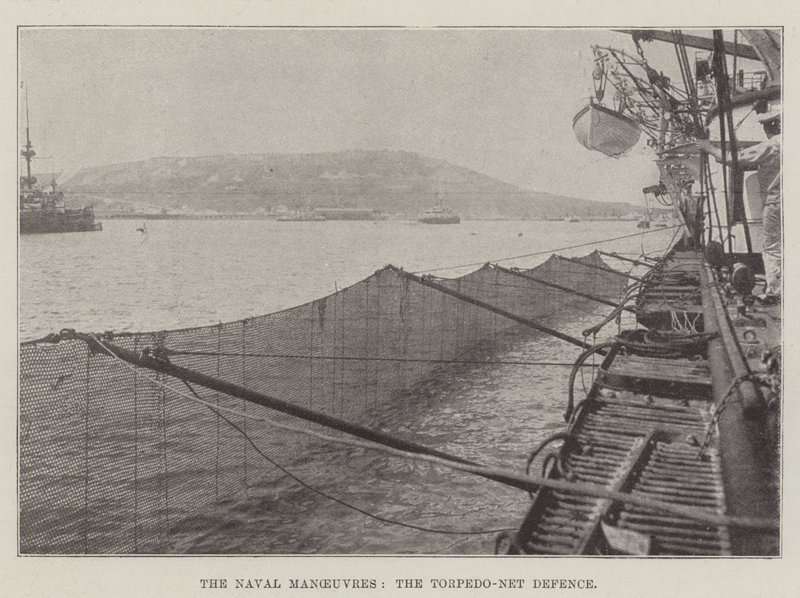 Las maniobras navales, la defensa de la red de torpedos de English Photographer