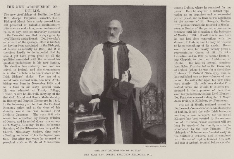 El nuevo arzobispo de Dublín, el reverendísimo Joseph Ferguson Peacocke, DD de English Photographer
