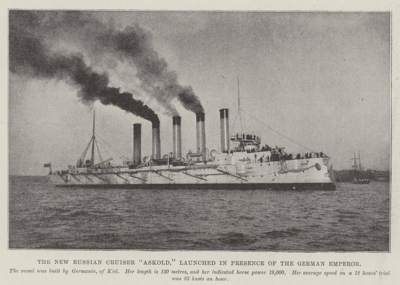 El Nuevo Crucero Ruso Askold, lanzado en Presencia del Emperador Alemán de English Photographer