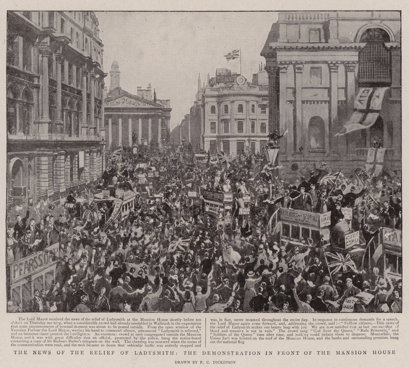 La noticia del alivio de Ladysmith, la manifestación frente a la Mansion House de English Photographer
