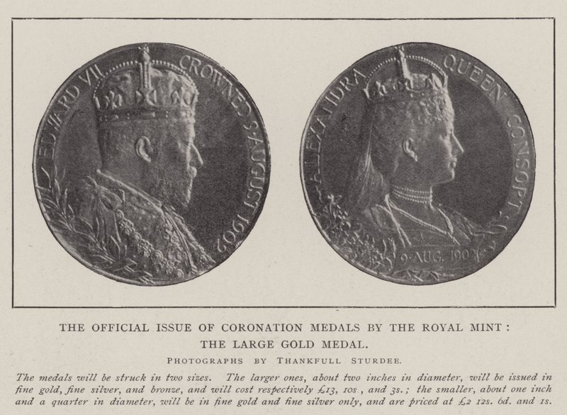 La emisión oficial de medallas de coronación por la Royal Mint, la gran medalla de oro de English Photographer