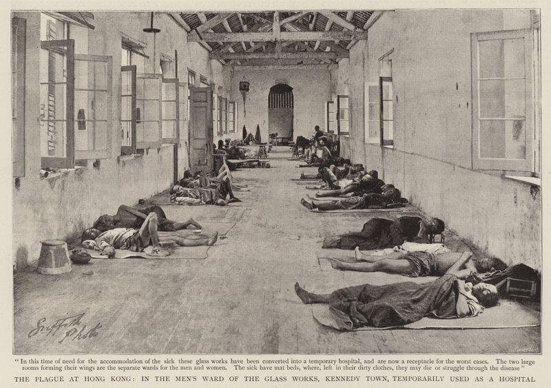 La Plaga en Hong Kong, en la Sala de Hombres de la Fábrica de Vidrio, Kennedy Town, Temporalmente usada como Hospital de English Photographer