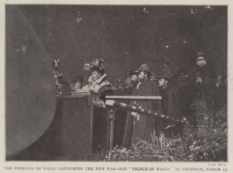 La Princesa de Gales lanzando el nuevo buque de guerra Príncipe de Gales en Chatham, 25 de marzo de English Photographer