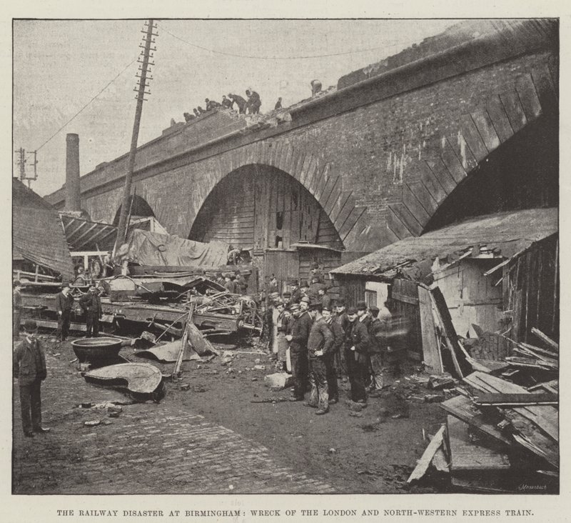 El desastre ferroviario en Birmingham, descarrilamiento del tren expreso de London and North-Western de English Photographer