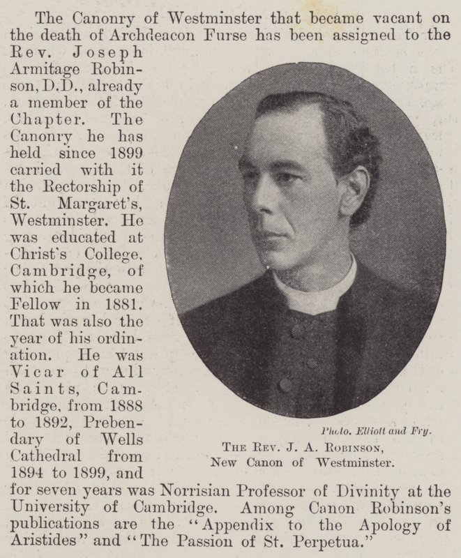 El Reverendo J A Robinson, nuevo canónigo de Westminster de English Photographer