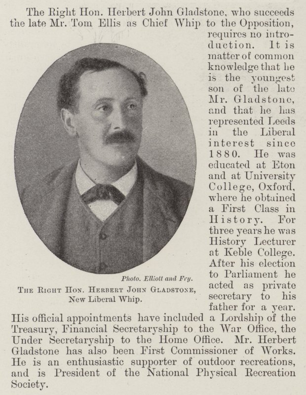 El Muy Honorable Herbert John Gladstone, nuevo látigo liberal de English Photographer
