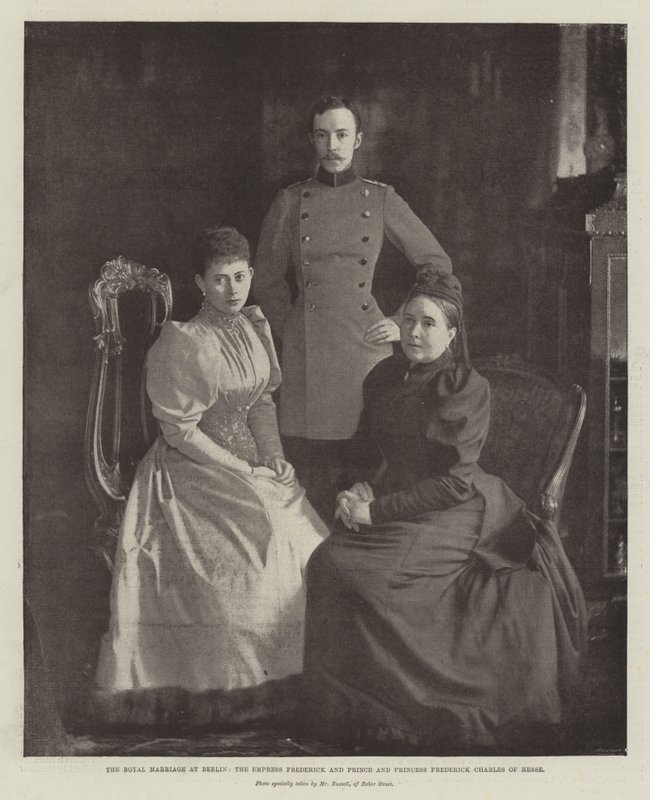 El matrimonio real en Berlín, la emperatriz Frederick y el príncipe y la princesa Frederick Charles de Hesse de English Photographer