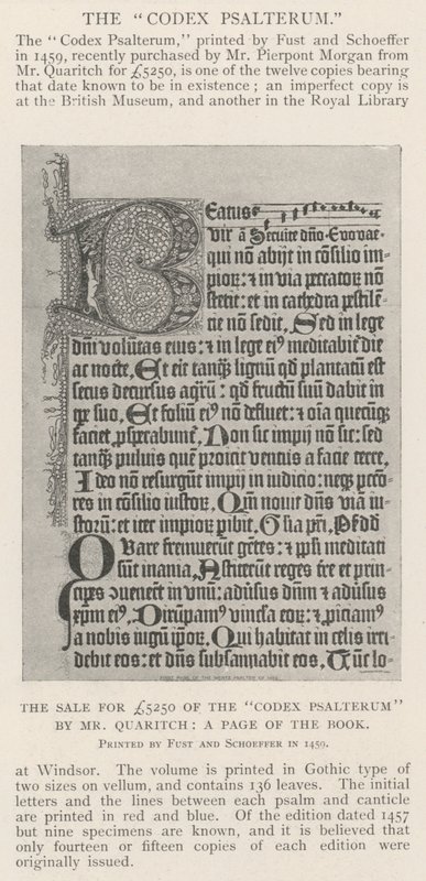 La venta por £5250 del Codex Psalterum por Mr Quaritch, una página del libro de English Photographer