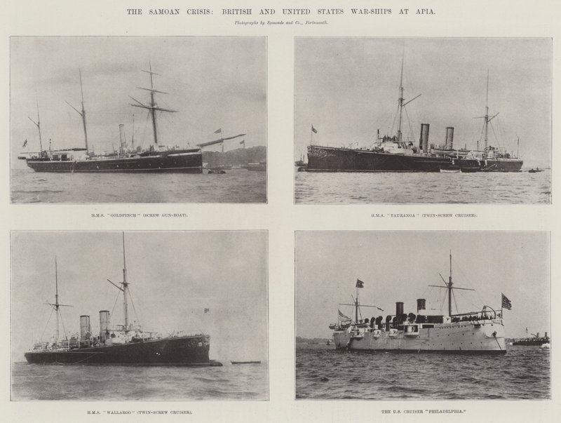 La crisis de Samoa, buques de guerra británicos y estadounidenses en Apia de English Photographer