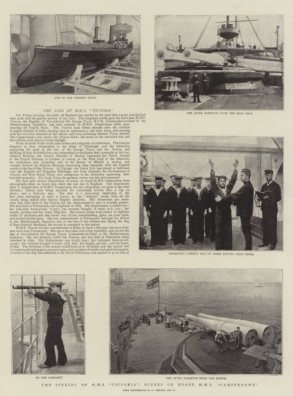 El Hundimiento del HMS Victoria, Escenas a Bordo del HMS Camperdown de English Photographer