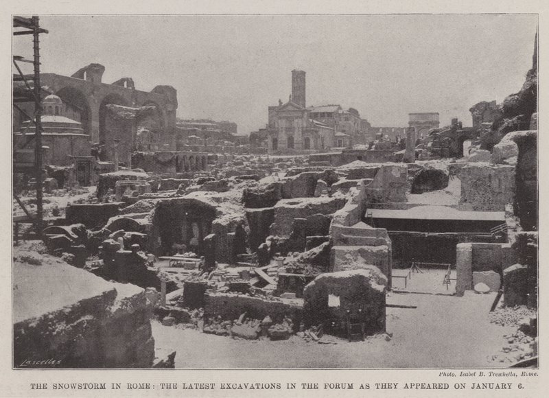 La tormenta de nieve en Roma, las últimas excavaciones en el Foro como aparecieron el 6 de enero de English Photographer