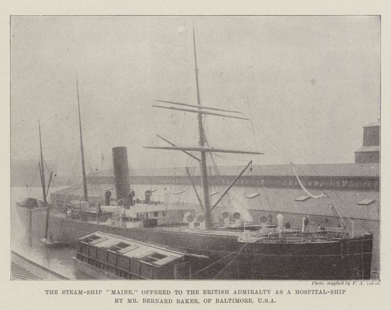 El Buque de Vapor Maine, ofrecido al Almirantazgo Británico como Buque Hospital por el Sr. Bernard Baker, de Baltimore, EE.UU. de English Photographer