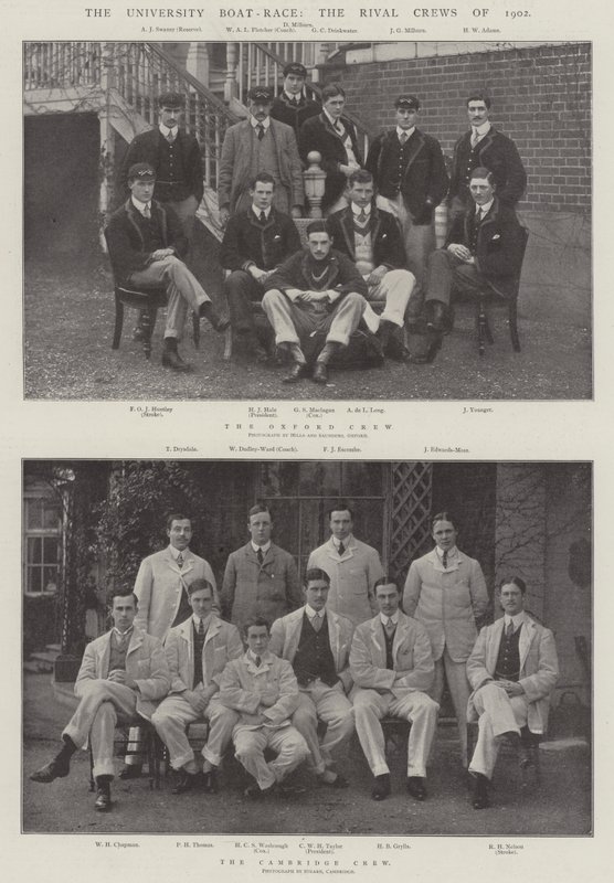 La carrera de botes universitarios, las tripulaciones rivales de 1902 de English Photographer