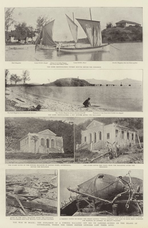 La guerra en Brasil, la explosión de un polvorín frente a Río de Janeiro, escenas en la isla de Governador, donde tres oficiales británicos perdieron la vida de English Photographer