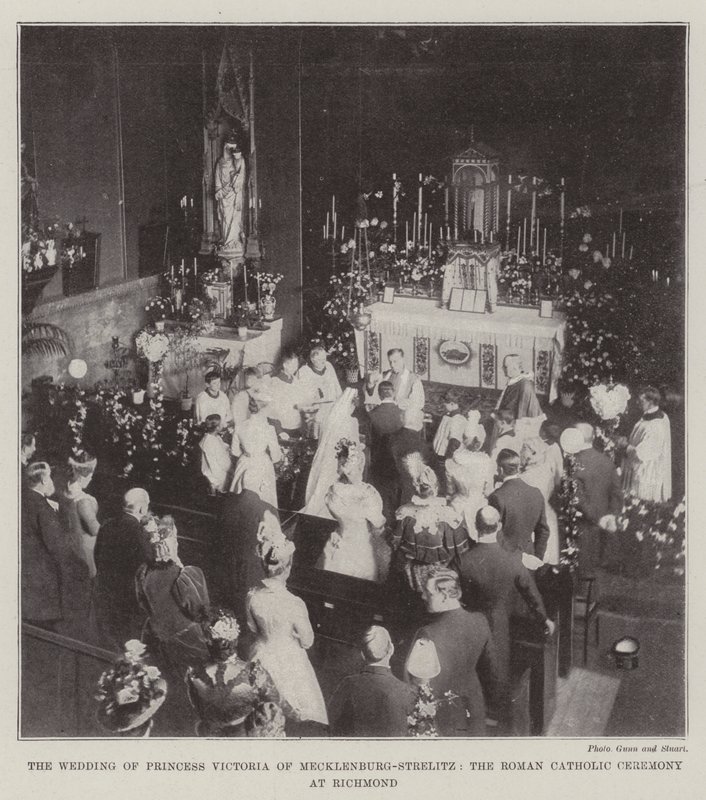 La boda de la princesa Victoria de Mecklenburg-Strelitz, la ceremonia católica romana en Richmond de English Photographer