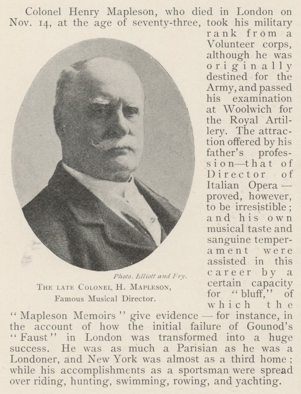 El difunto Coronel H Mapleson, famoso director musical de English Photographer