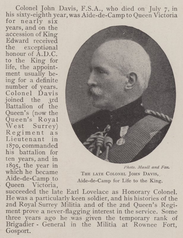 El difunto Coronel John Davis, ayudante de campo de por vida del Rey de English Photographer