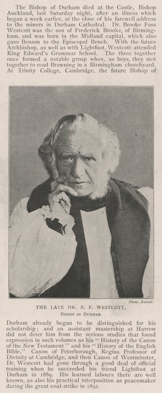 El Difunto Dr. B F Westcott, Obispo de Durham de English Photographer