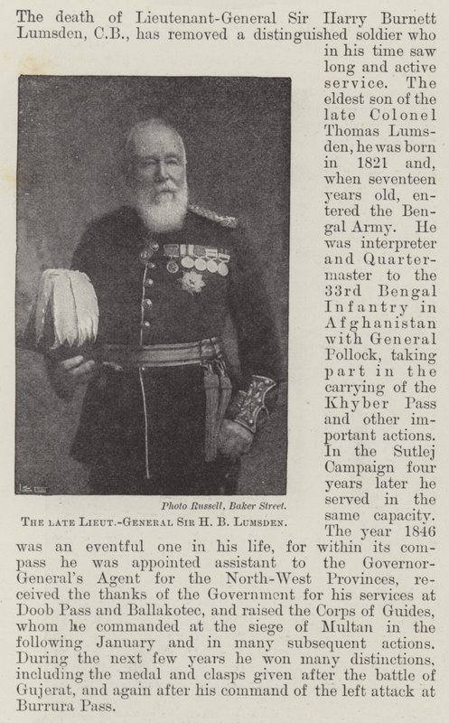 El difunto teniente general Sir H B Lumsden de English Photographer