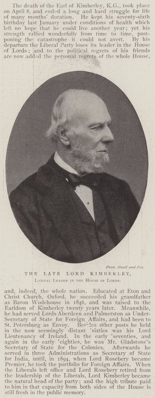 El difunto Lord Kimberley, líder liberal en la Cámara de los Lores de English Photographer