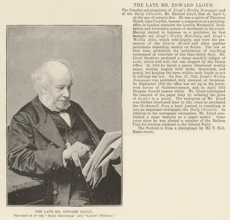 El difunto Sr. Edward Lloyd, Propietario del Daily Chronicle y Lloyds Weekly de English Photographer