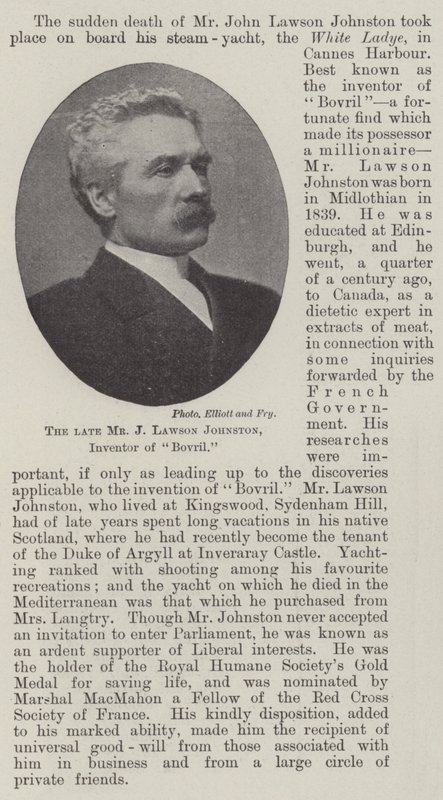 El difunto Sr. J Lawson Johnston, Inventor de Bovril de English Photographer